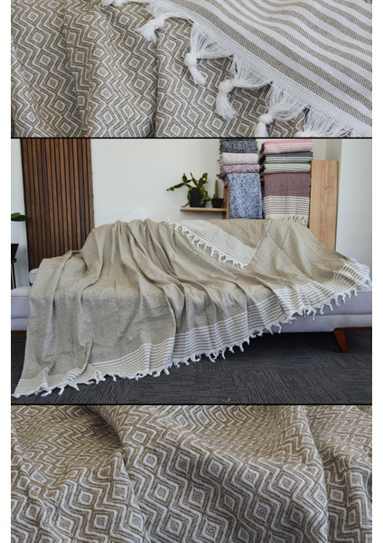 Diamond Pamuklu Kolları Örten Kanepe Çekyat Örtüsü Çok Amaçlı 180X300 cm Kahverengi Koltuk Örtüsü