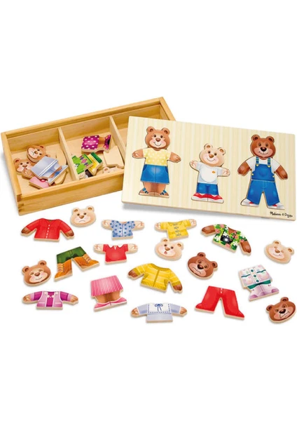 Melissa and Doug Ahşap Ayıcık Ailesi - Değiş Tokuş Giydirme Yapbozu - 45 Parça