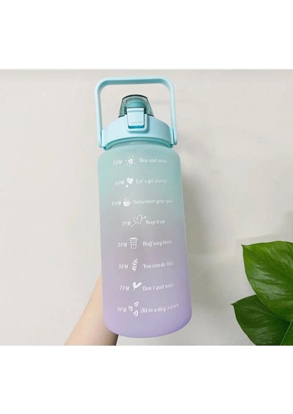 Motivasyonel 2li Pipetli Stickerli Su Matarası Su Şişesi Suluk 2LT+900ML Yavrulu Tritan Su Şişesi Suluk Motivasyonset-