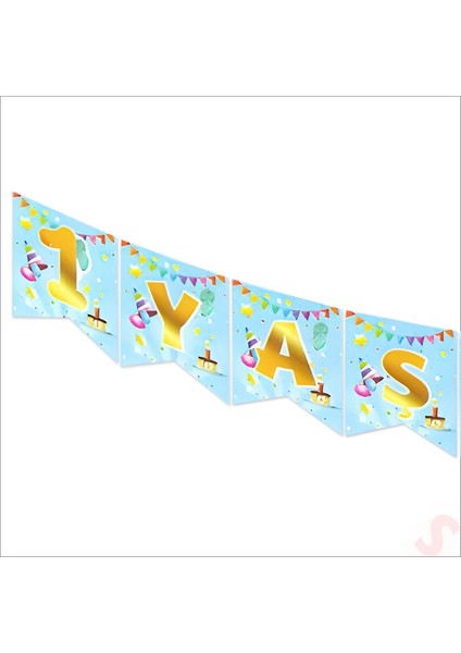 1 Yaşındayım Banner, 2 mt x 17 cm - Mavi modelleri