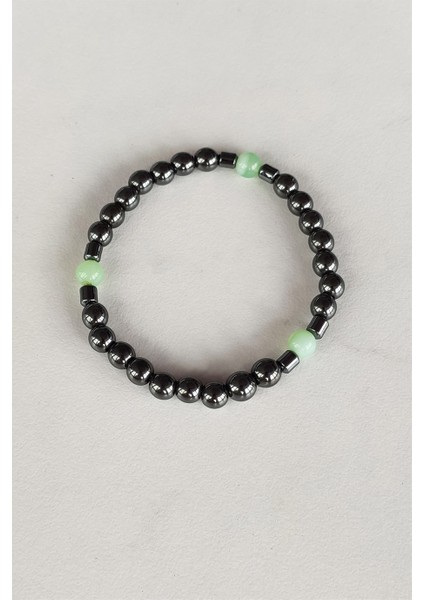 Yeşil ve Antrasit Renk Doğal Taş Boncuklu Bileklik