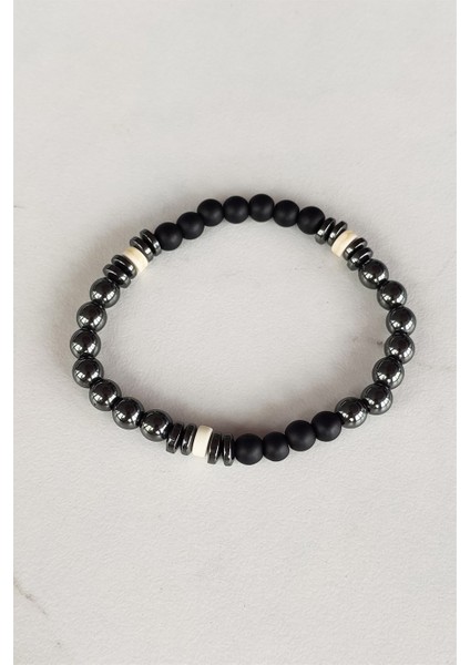 Krem Renk Detaylı Doğal Taş Boncuklu Bileklik