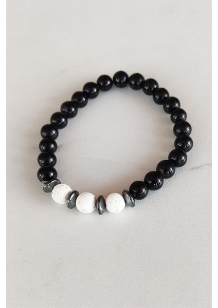 Beyaz Renk Detaylı Doğal Taş Boncuklu Bileklik