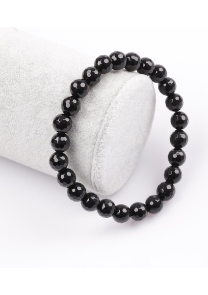 Oniks Doğal Taş Bileklik 8 mm Fasetli Küre Kesim