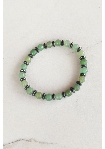 Yeşil ve Antrasit Renk Doğal Taş Boncuklu Bileklik