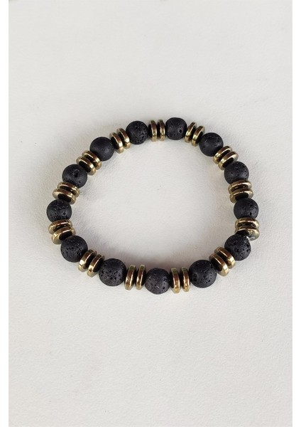 Altın Renk Detaylı Doğaltaş Boncuklu Bileklik