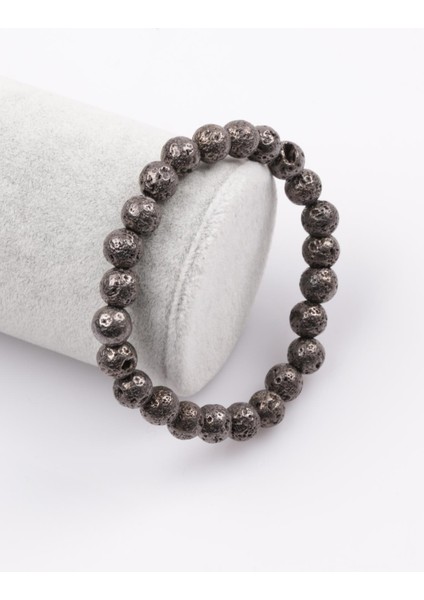 Lav Doğal Taş Füme Renkli Bileklik 8 mm Küre Kesim