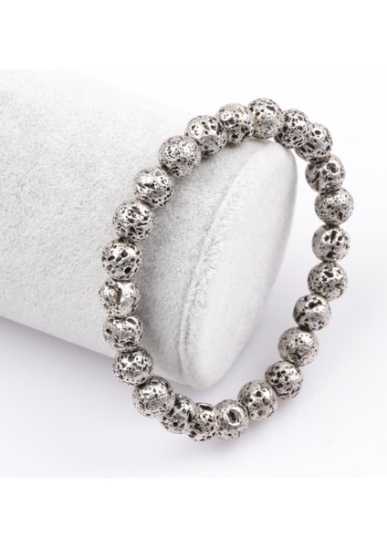 Lav Doğal Taş Gümüş Renkli Bileklik 8 mm Küre Kesim