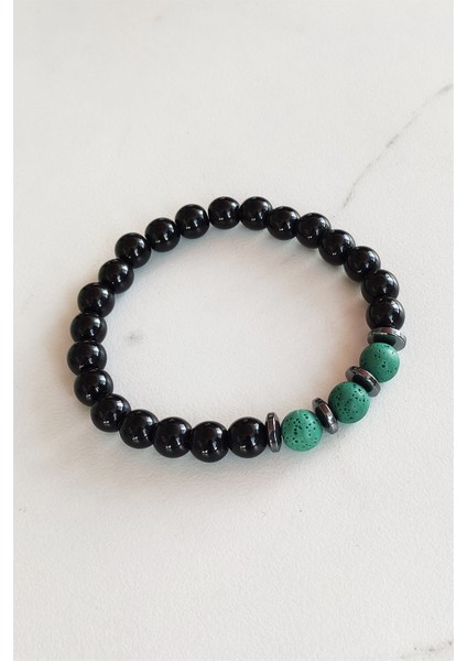 Yeşil Renk Detaylı Doğal Taş Boncuklu Bileklik