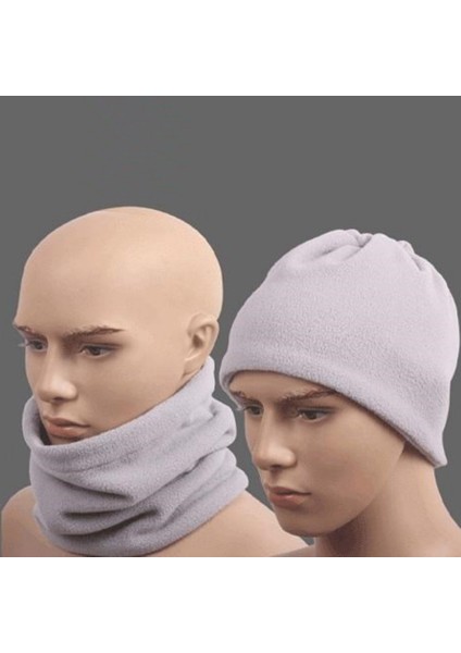 Beyaz Renki Çok Fonksiyonlu Unisex Polar Bere Boyunluk Saç Bandı 27.9 x 24.4 cm