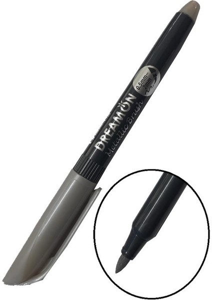 Grafik Kalemi ve Davetiye Kalemi Metalik Gümüş Gri Lineplus Dreamon 1 Adet 0.5-2.0 mm Metallic Brush