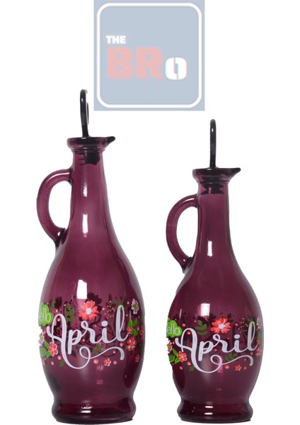 April Desenli Patlıcan Moru Kulplu Zeytinyağı Şişesi 500 ml