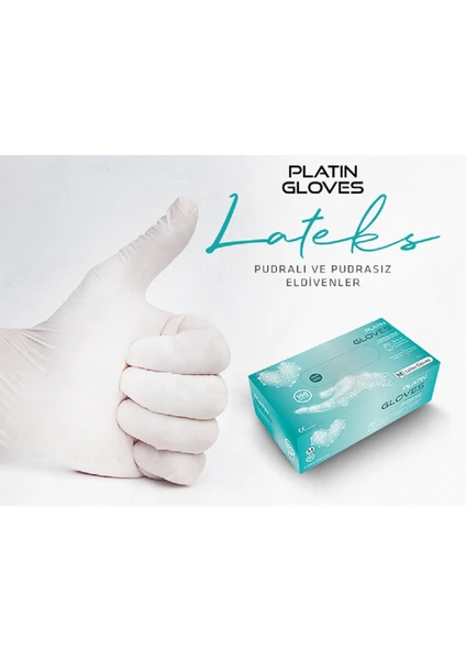 Platin Gloves Lateks Pudralı Beyaz Eldiven 100'LÜ Paket