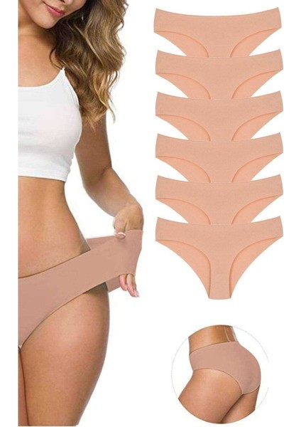 6 Adet Kadın Dikişsiz Lazer Kesim Esnek İz yapmayan Külot Ten