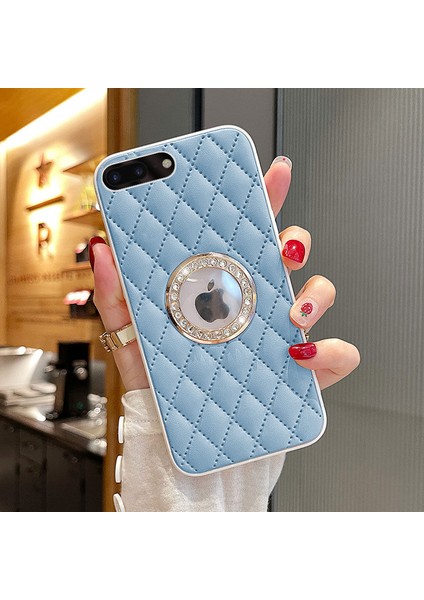 Apple iPhone 8 Plus Kılıf Zebana Diamond Deri Kılıf Açık Mavi