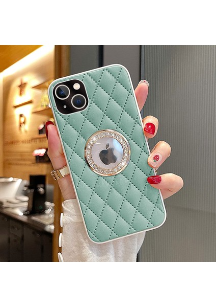 Apple iPhone 14 Kılıf Zebana Diamond Deri Kılıf Açık Yeşil