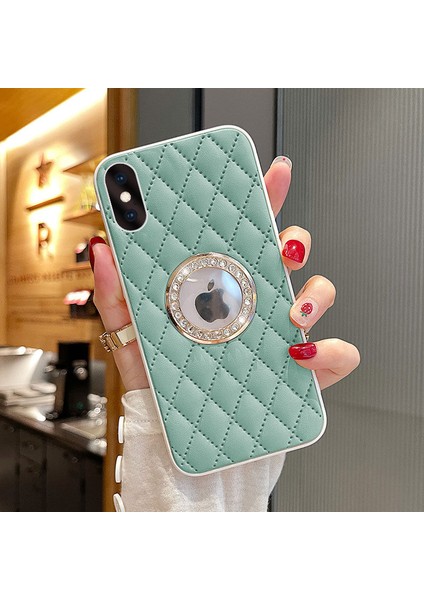 Apple iPhone x Kılıf Zebana Diamond Deri Kılıf Açık Yeşil