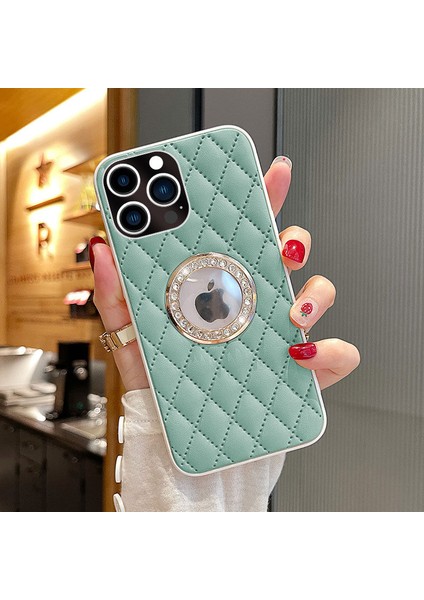 Apple iPhone 14 Pro Kılıf Zebana Diamond Deri Kılıf Açık Yeşil