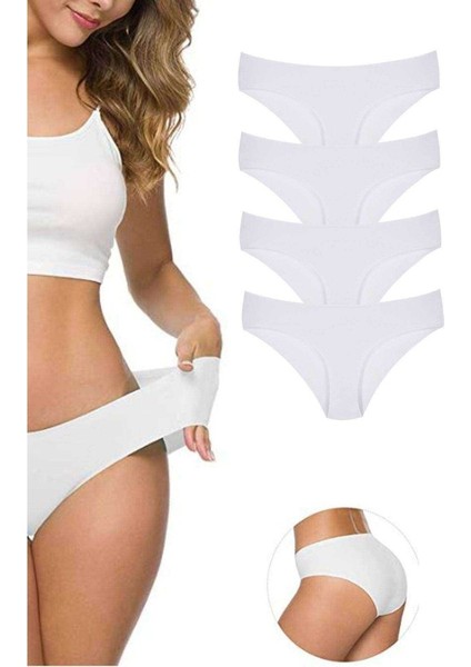 4 Adet Kadın Dikişsiz Lazer Kesim Esnek İz yapmayan Külot Beyaz