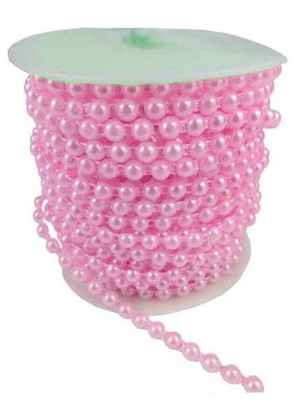 Inci Tekli Ipe Dizili Yarım Inci 6mm - 23 Metre Pembe