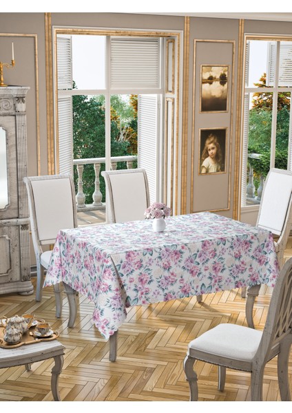 Polyester Dertsiz Leke Tutmaz Gül Çiçek Desen Baskılı Masa Örtüsü