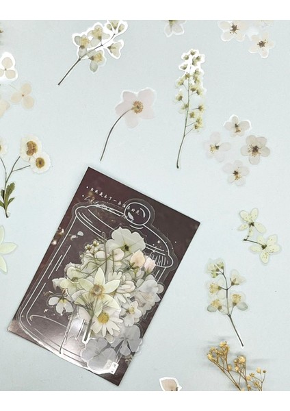 Retro Beyaz Renkli Çiçek Şeffaf Sticker - Scrapbook - Bullet Journal - Defter Süsleme-Çıkartma fırsatları
