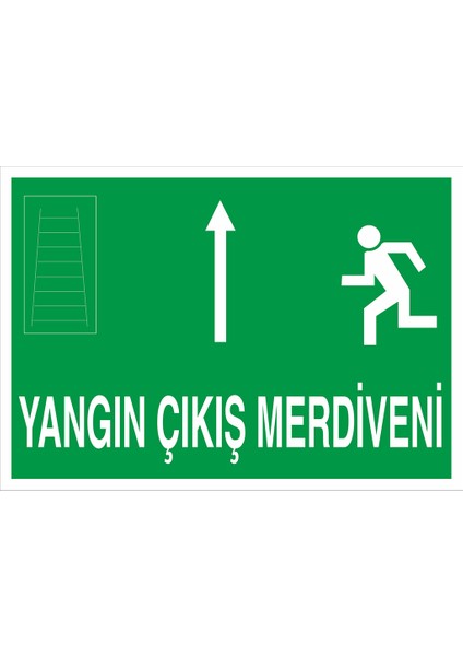 Iş Güvenliği Levhası - Yangın Çıkış Merdiveni Yukarı Ok
