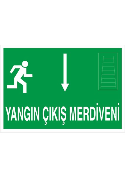Iş Güvenliği Levhası - Yangın Çıkış Merdiveni Aşağı Ok