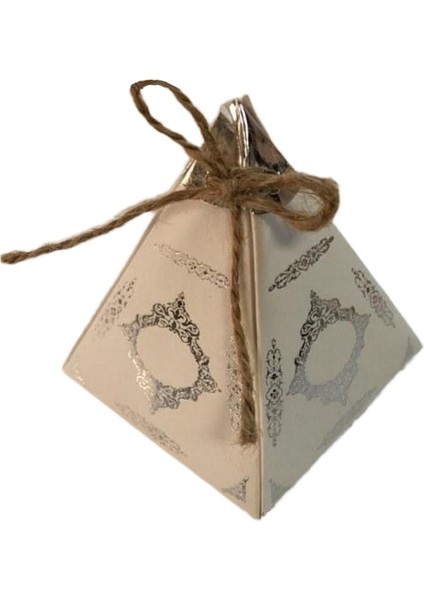 Karton Lokumluk Gümüş Saray Desenli Piramit Modeli 50'li Beyaz