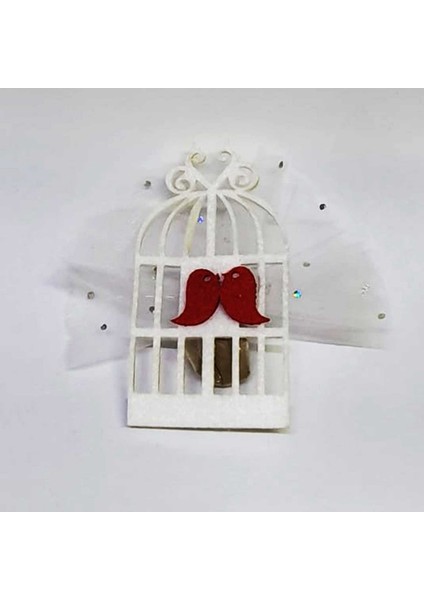 Keçe Kafesli Kuşlu Magnet - 50'li Beyaz