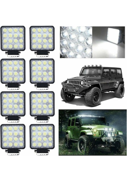 8 Adet 16 LED Kare Off Road Sis Fari Sis Lambasi Çalisma Lambasi Projektör