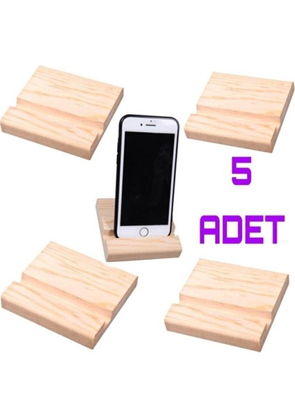 5 Adet Çam Ağacı Ahşap Telefon Tutucu, Tablet Tutucu Dock Stand