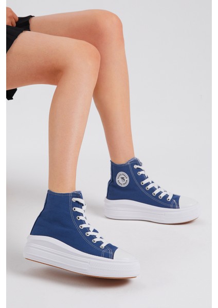 Kadın Lacivert Rahat Kalıp Kalın Tabanlı Uzun Spor Ayakkabı