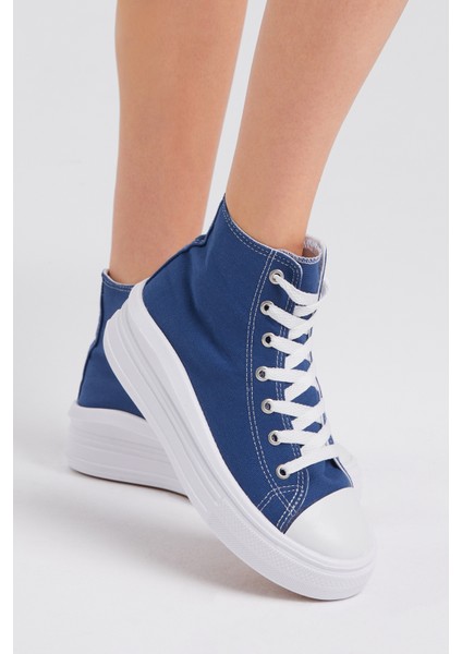 Kadın Lacivert Rahat Kalıp Kalın Tabanlı Uzun Spor Ayakkabı fırsatları