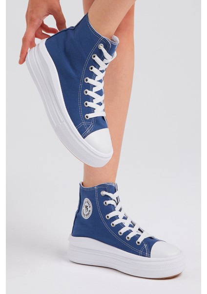 Kadın Lacivert Rahat Kalıp Kalın Tabanlı Uzun Spor Ayakkabı indirimleri