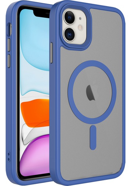 - Apple iPhone 11 - Kılıf Mat Arka Yüzey Wireless Şarj Özellikli Flet Magsafe Kapak - Mavi