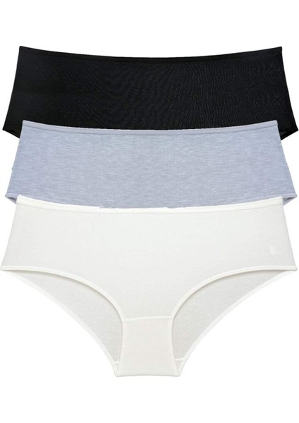 3 Adet Kadın Yüksek Bel Bato Külot Siyah Gri Krem