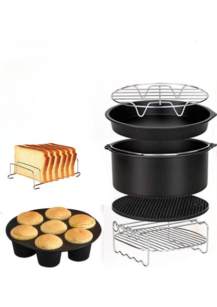 Hava Fritöz Aksesuarları 8 Inç (20CM Çap) 7 Parça Pişirme Kiti Yui Xiaomi Philips ile Uyumlu (Yurt Dışından)