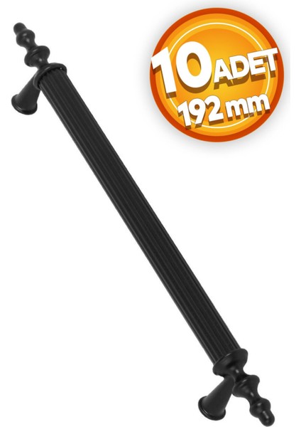 Lüx Ovacık Çekmece Dolap Kapak Kulpu Kulbu 192 mm Mat Siyah Metal Kulp 10 Adet