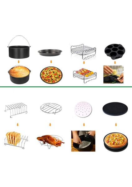 Hava Fritöz Aksesuarları 7 Inç (Çap 18CM) 9 Parça Pişirme Seti Yui Xiaomi Philips HD9252 ile Uyumlu (Yurt Dışından) modelleri