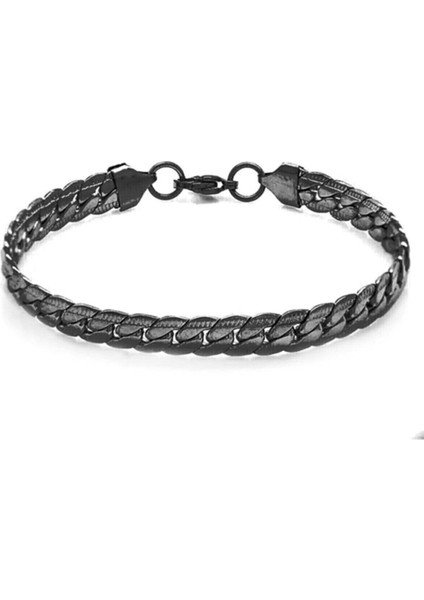Snake Unisex Kararmaz Siyah Çelik Bileklik