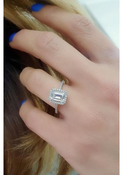 Baget Zirkon Taşlı 925 ayar Gümüş Tek Taş Yüzük