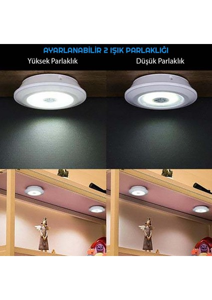 Kumandalı Dolap Tezgah Üstü Parlaklık Ayarlanabilir Cob LED Gece Lambası-3’lü Paket