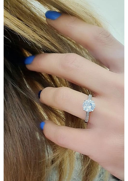 Zirkon Taşlı 925ayar Gümüş Tek Taş Yüzük