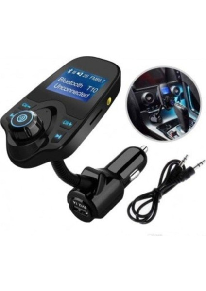 T10 Wifi Bluetooth Araç Kiti Fm USB Fm Transmitter %2b Araç Kiti Siyah