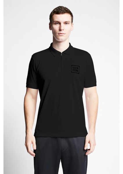 Siyah Erkek Kısa Kollu Polo Yaka T-Shirt 23B-1115