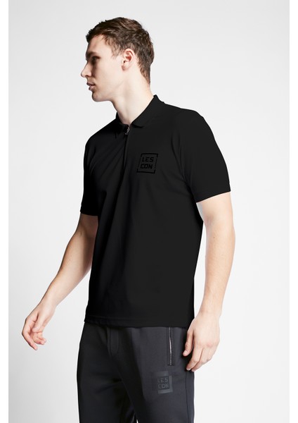 Siyah Erkek Kısa Kollu Polo Yaka T-Shirt 23B-1115
