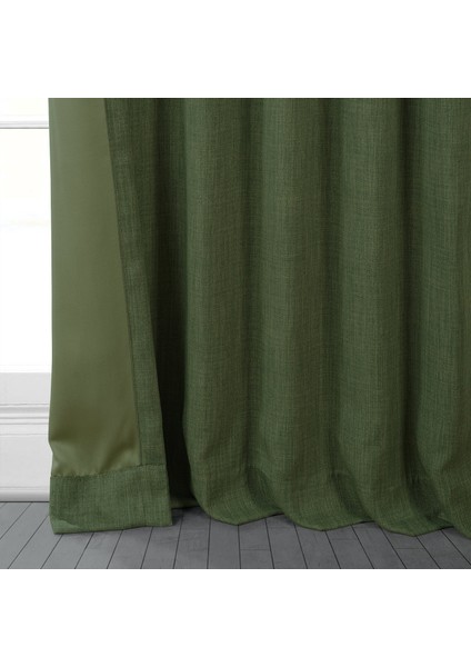 Taç Yeşil Keten Karartma Blackout Fon Perde, 1/2 Seyrek Pile, Tek Kanat, 50 x 240 cm