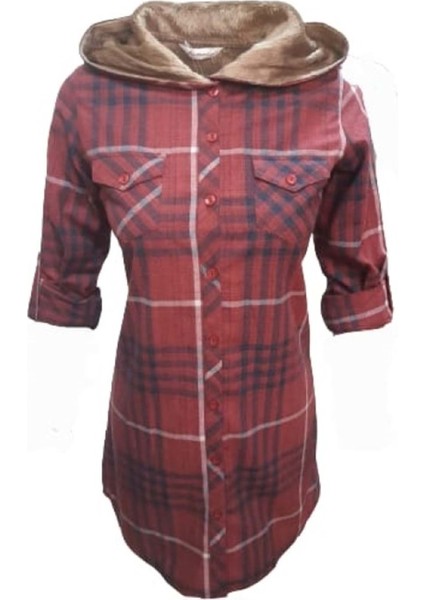 Rimoda 7407 Kadın Kaşmir Içi Kürklü Kapüşonlu Tunik - Bordo