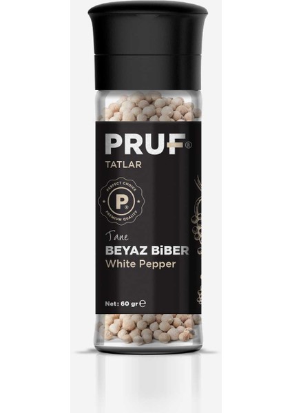 Beyaz Biber Tane 60 Gr. Cam Şişe Değirmen Kapak